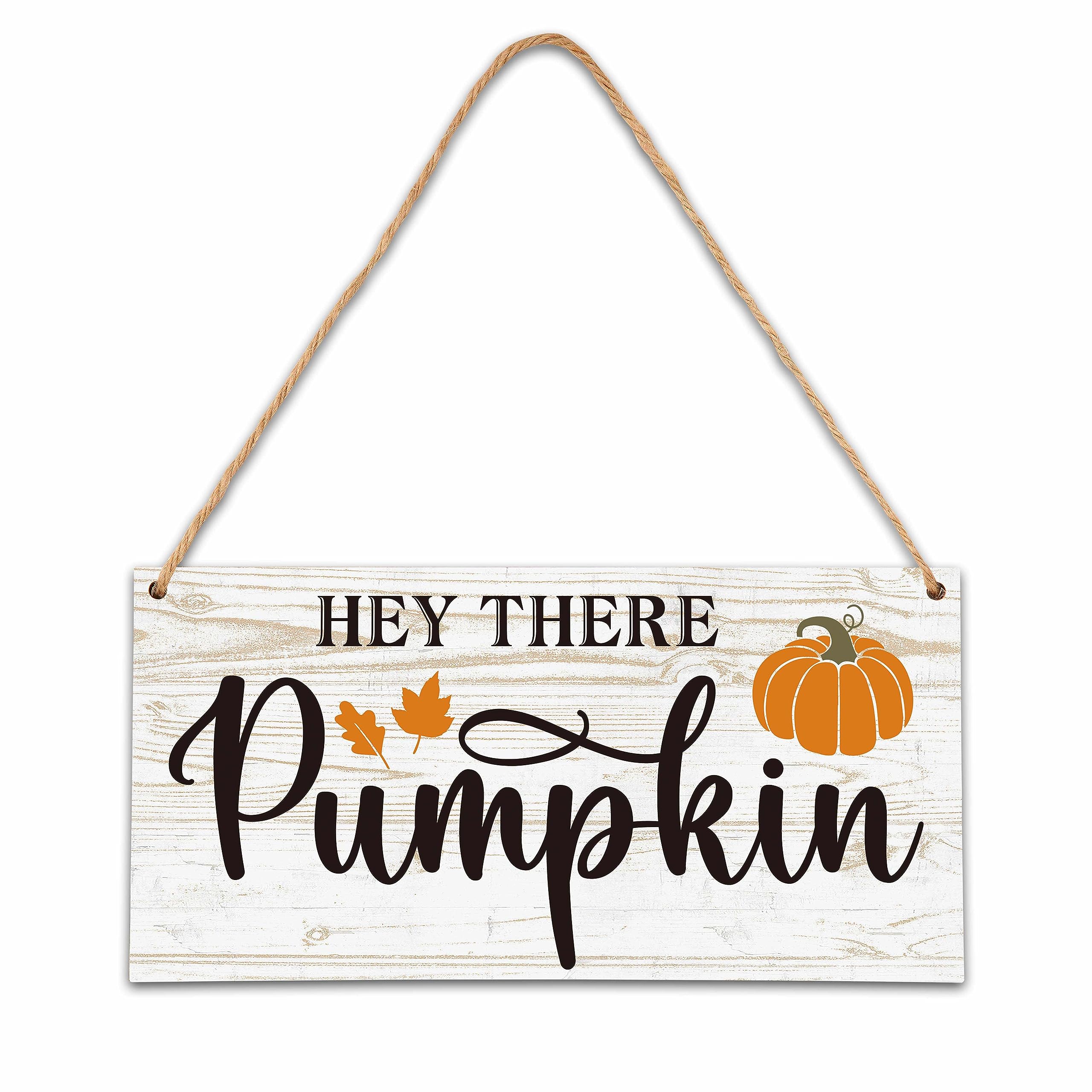 Fall Pumpkin Decor for Farmhouse, Hey There Pumpkin Thanksgiving Decorations, Farmhouse Living Room Kitchen Autumn Hanging Sign, Set Of 1 Wooden Sign