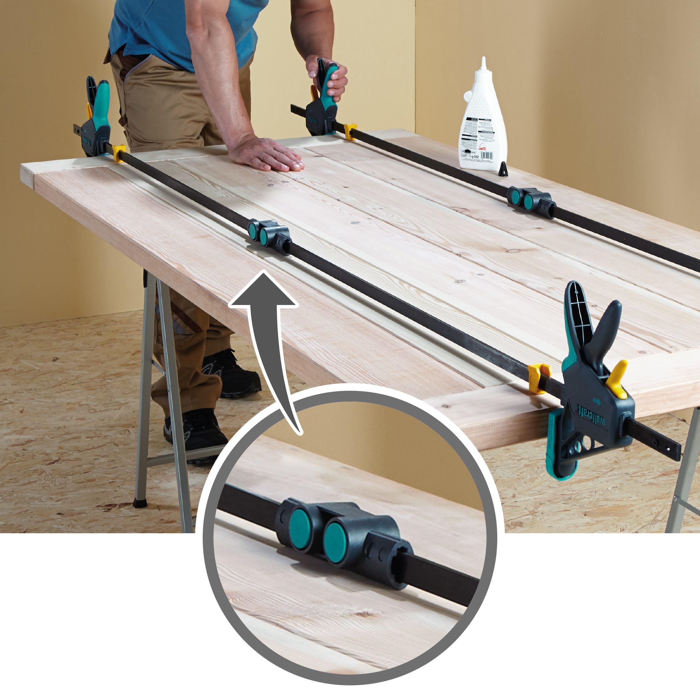 wolfcraft Adapter łączący do ścisków jednoręcznych Connector PRO/Easy I 3038000 I Do łączenia dwóch ścisków jednoręcznych