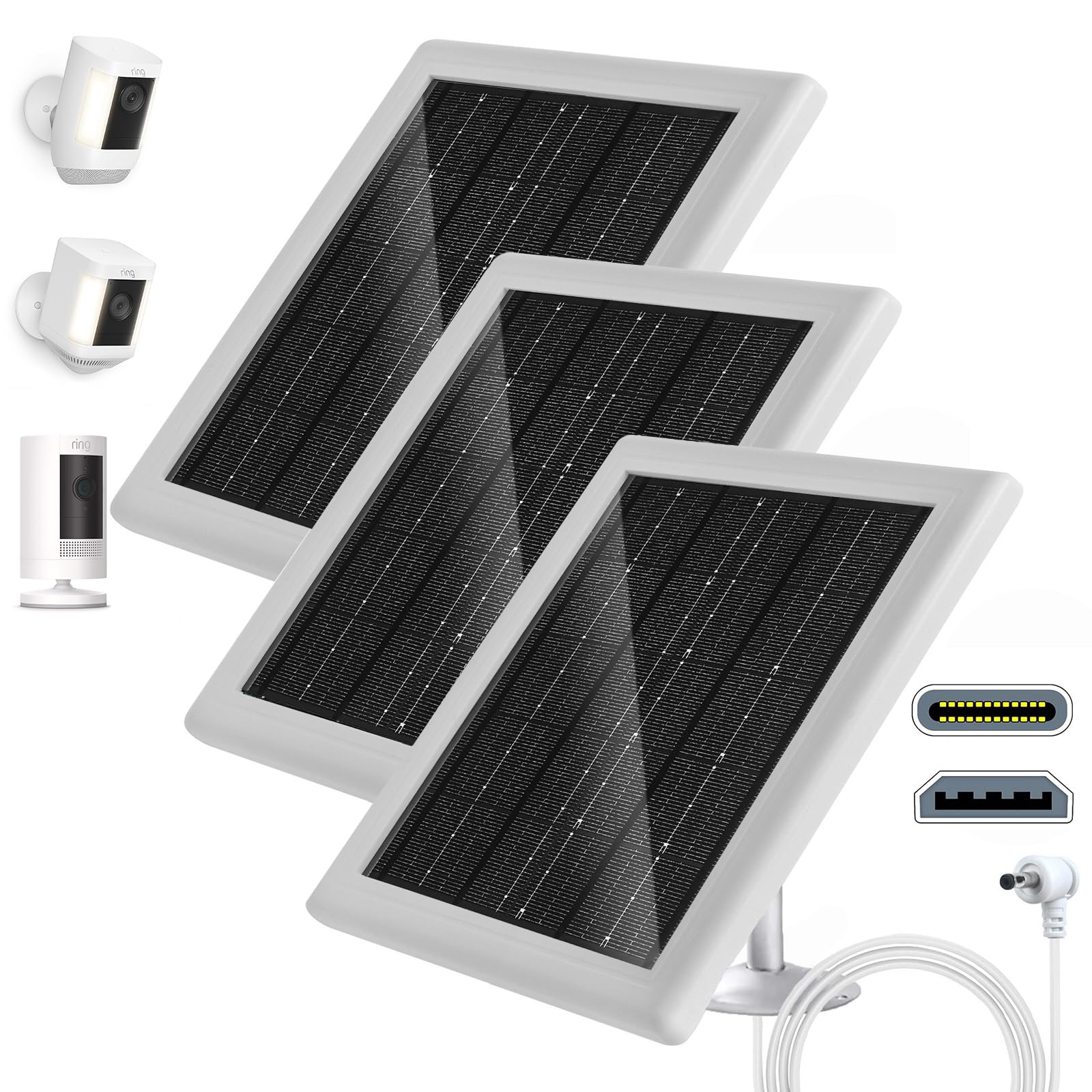 Ring Camera Solar Panel 5V 5W Outdoor Solar Battery Charger for Ring Spotlight Camera, Stick Up Camera with IP65 Waterproof, 16.4ft Cable, 360°