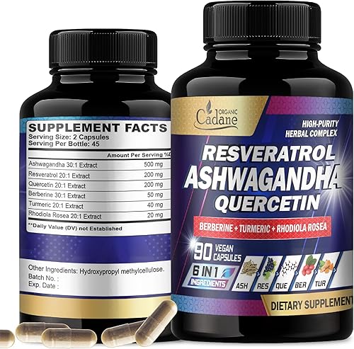 Ashwagandha Supplements 25700mg - Apoya la producción de memoria, inmunidad y energía - 6 ingredientes premium con resveratrol, quercetina,