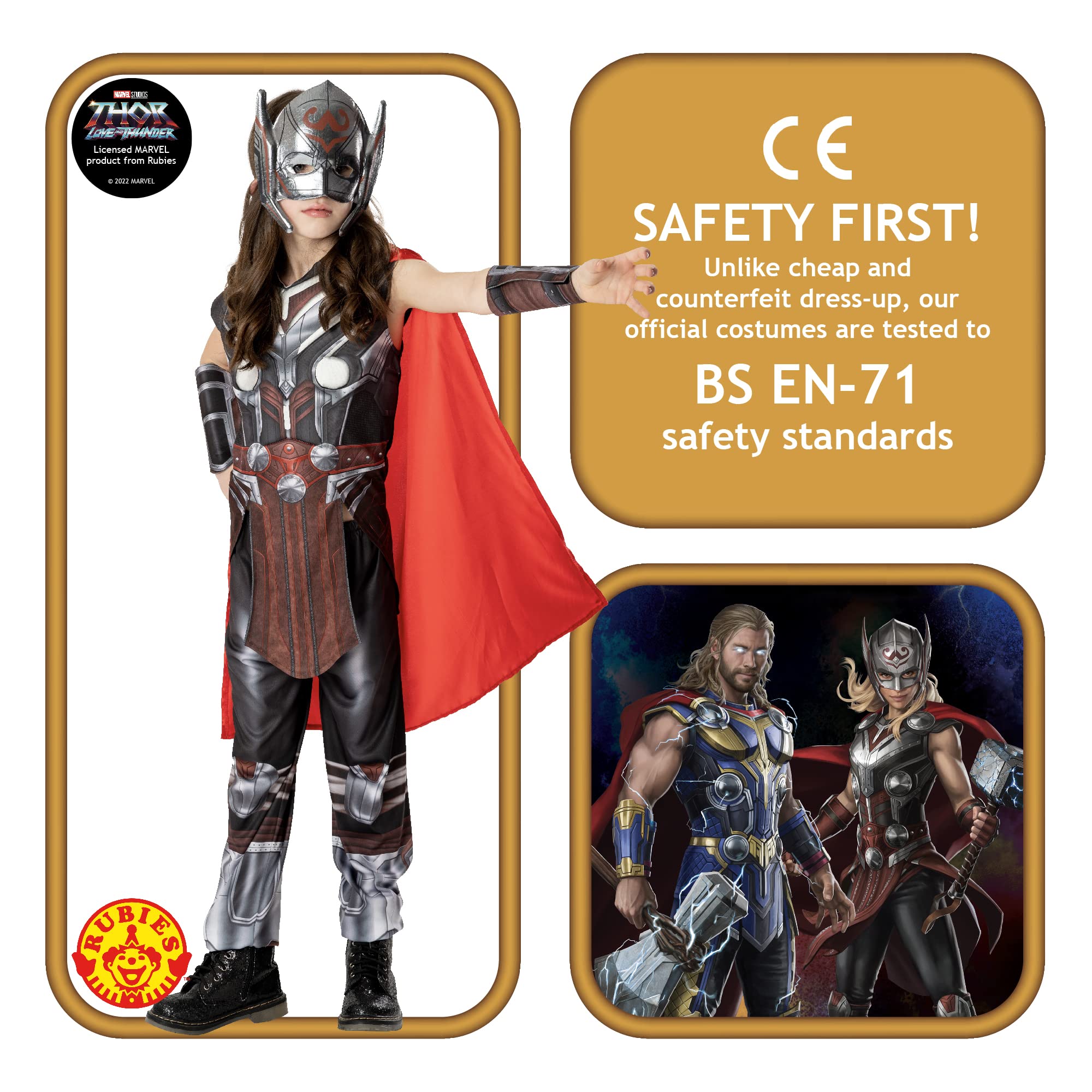 Rubies Disfraz Mighty Thor Deluxe para niñas y niños, Thor Love & Thunder, con Top, pantalones, máscara, capa y accesorios para brazos, Oficial Marvel, para carnaval, halloween, cumpleaños y navidad