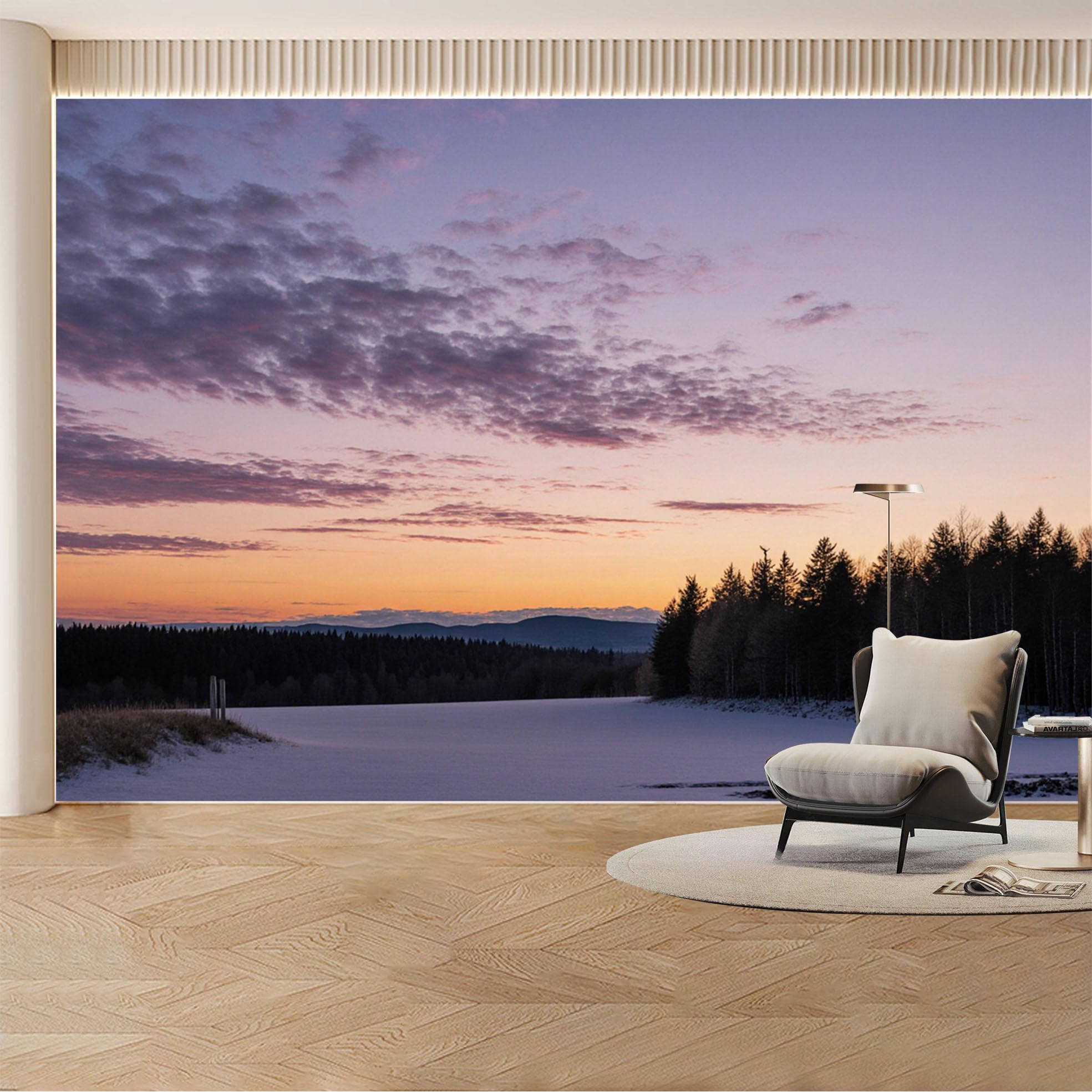 Custom Wall Mural Wallpaper Snowy Forest Mountain Landscape， 3D Effect Wall Decor， Nature Sunset Misty Removable SelfAdhesive Large Photo for Living Room， Bedroom， Office