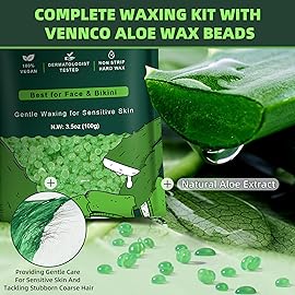 VENNCO Waxing Kit for Women Men - Premium Digital Wax Melt Warmer Kit for Sensitive Skin Coarse Hair Removal - 14oz Hard Wax Beads & Silicone Liner - for Bikini Brazilian Body Face Leg - Home Wax Kit