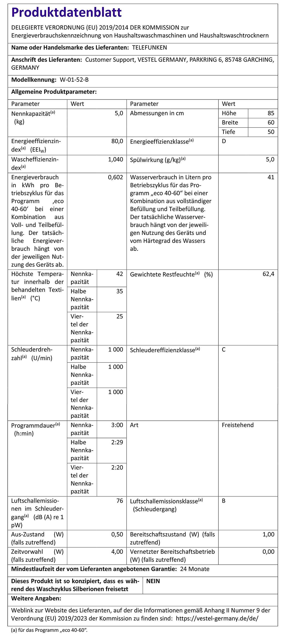 Telefunken W-01-52-B Waschmaschine (5 kg / 1000 U/Min) mit Mengenautomatik und Überlaufschutz / 15 Programme/Startzeitvorwahl/schwarz | Mengenautomatik, Überlaufschutz, 15 Programme, Startzeitvorwahl, schwarz