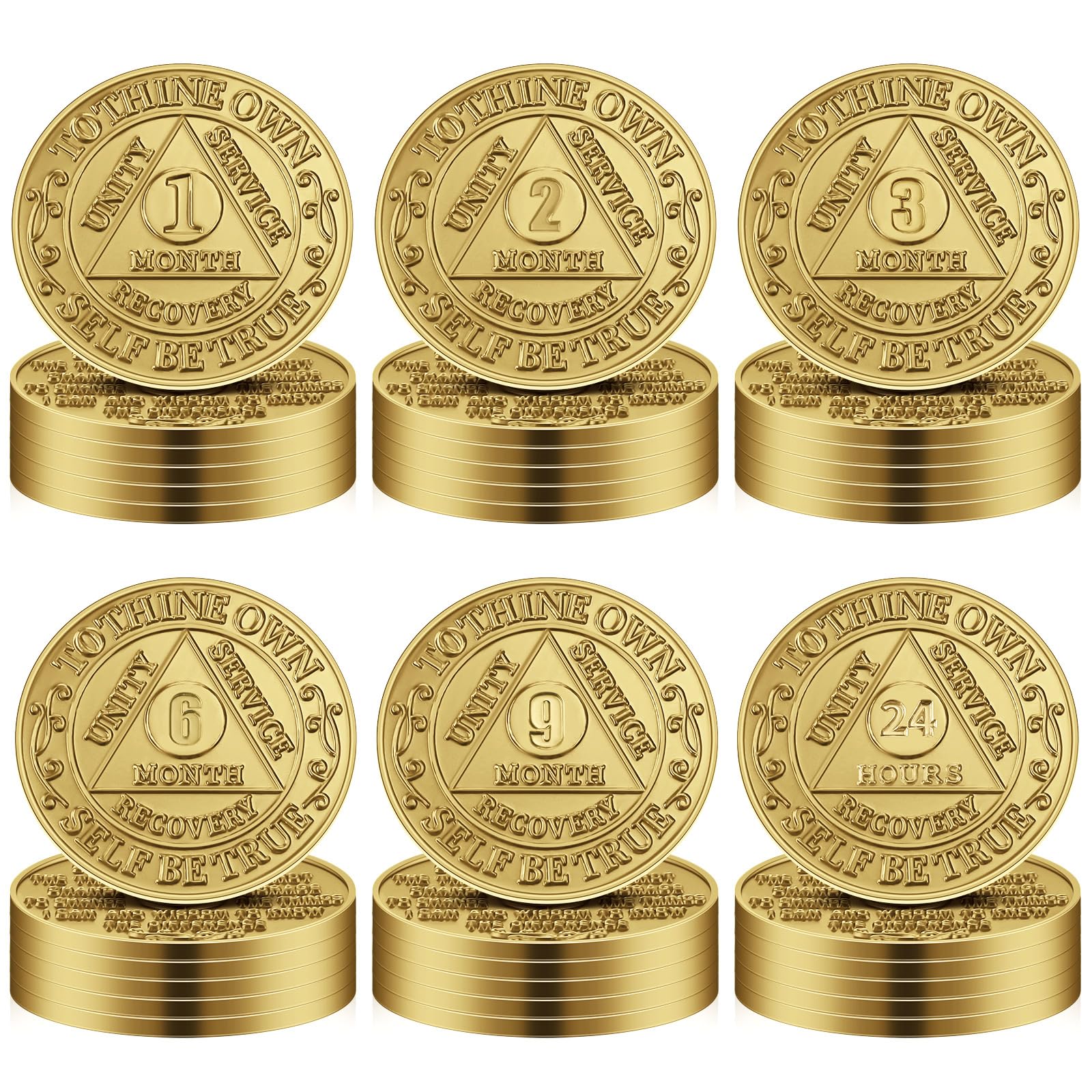 Siifert 36 Stück Recovery AA Chips und Medaillons Bulk Nüchternheit Chips AA Tokens Aluminium Nüchternheit Münze Bronze Finish Alkoholiker Anonyme Geschenke enthalten 1 2 3 6 9 Monate und 24 Stunden
