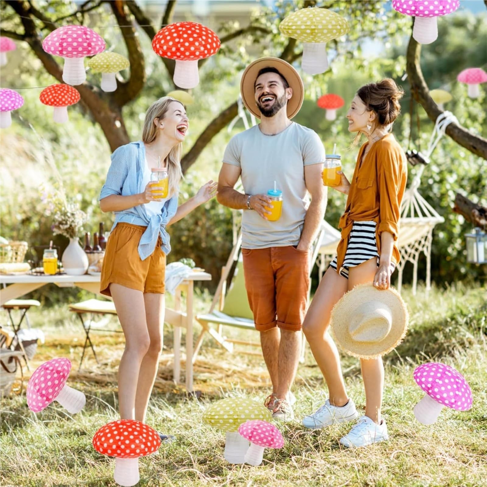 Linternas Papel Farolillos De Papel con Forma Seta, Adornos Colgantes For Fiestas Cumpleaños En El Jardín Decoración