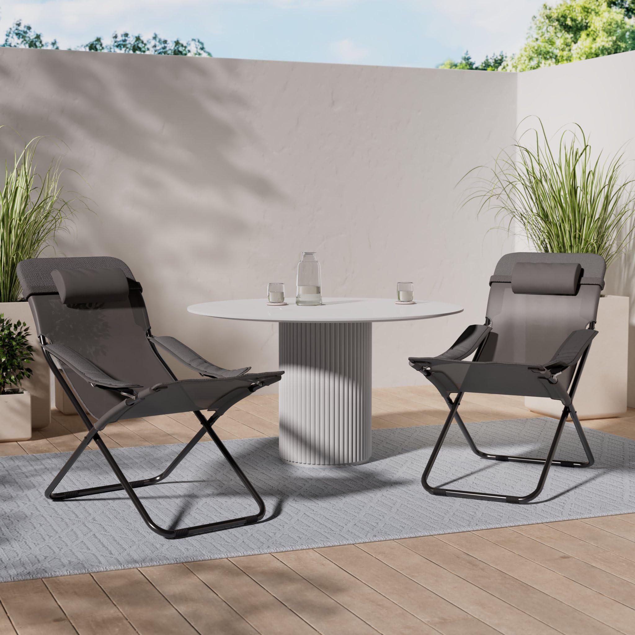 HOMECALL Camping-Klappstuhl mit 2 x 1 Textilene und verstellbarer Rückenlehne - Grau