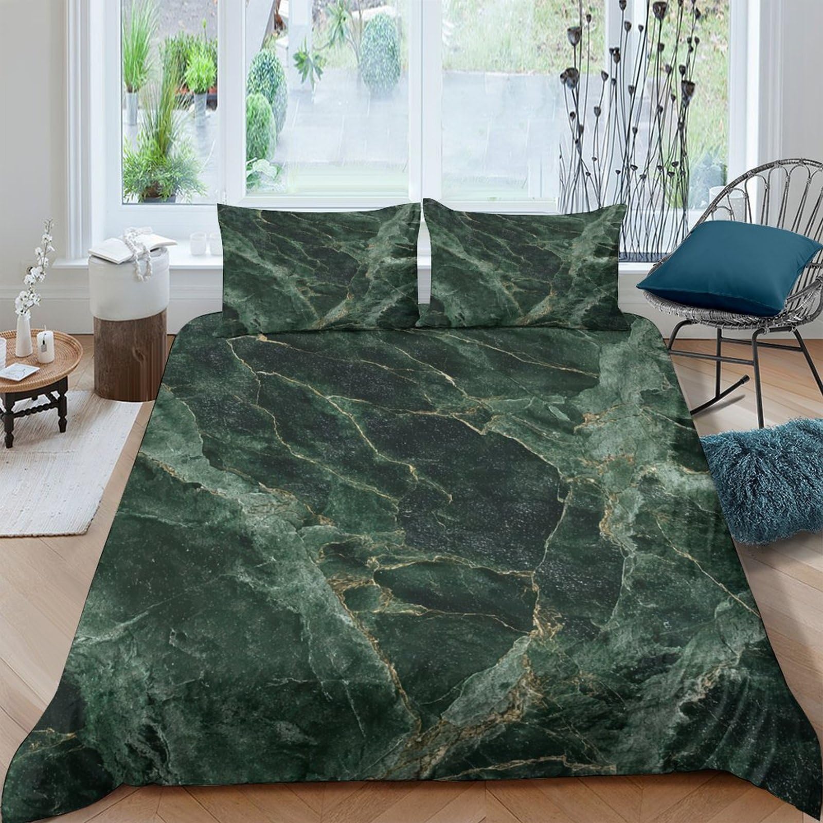 Ctjqhvkz Style-5 3D Printed Dark Green Marble Fitted Sheet Microfiber Non-Slip Bed Cover For Bedroom Dorm Dustproof Easy Care Single（135X200cm）