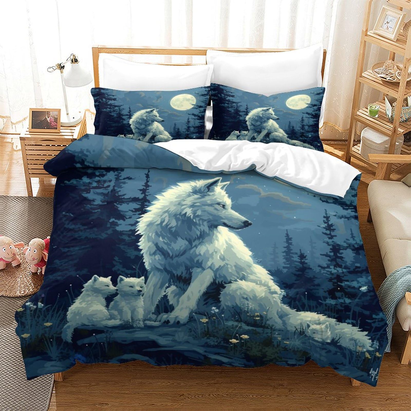 BARDYS Wolf Duvet Cover Set for Adults 3D Printed Bedding Set Manga Comforter Cover Soft Microfiber with Zipper Quilt Cover with Pillowcaser Single（140x200cm）