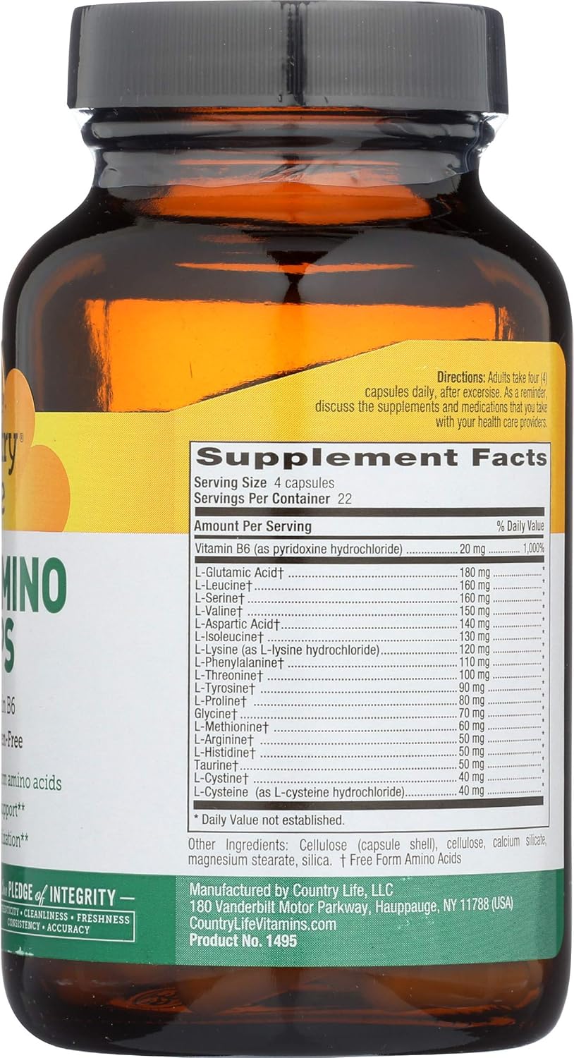 Country Life Max-Amino con B-6 mezcla de 18 aminoácidos cápsulas ...
