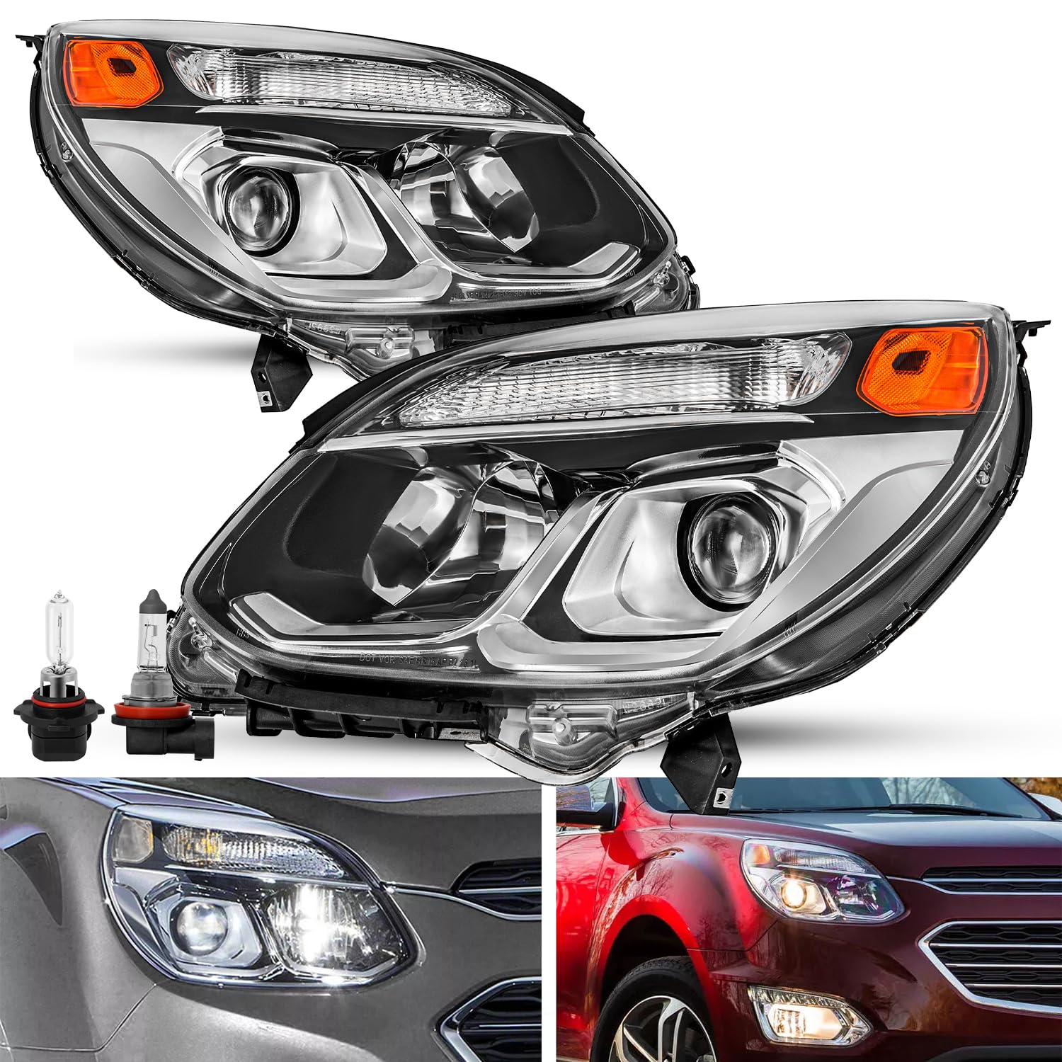 2016 2017 Equinox Projector Headlamps Pair Of Halogen Projector Headlights For 2016-2017 Chevy Equinox – Left & Right Set 2018 Chevy Equinox Bumper - Foto 8