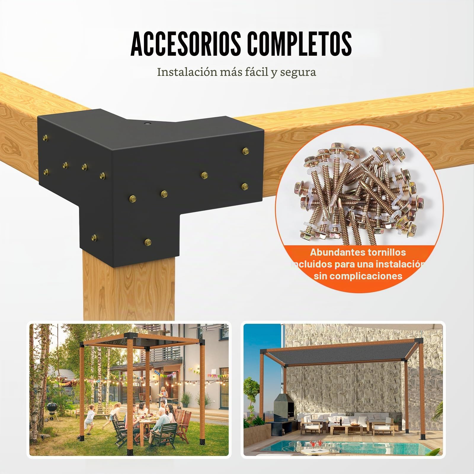VEVOR 4PCS Kit de Soporte de Pérgola 4"x4" (10x10 cm) Soporte para Postes de Maderas 4 Soportes de Esquina de 3 Vías Postes de Madera Hardware de Bricolaje para Cenadores, Pérgolas de Patio, Cabañas