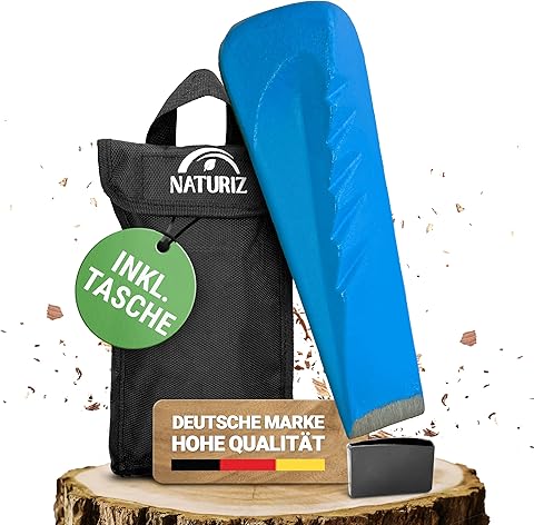 NATURIZ Cuña de separación profesional para madera, 2,3 kg, incluye funda y tapa protectora, cuña giratoria extra afilada para madera segura y ligera (1,8 kg)