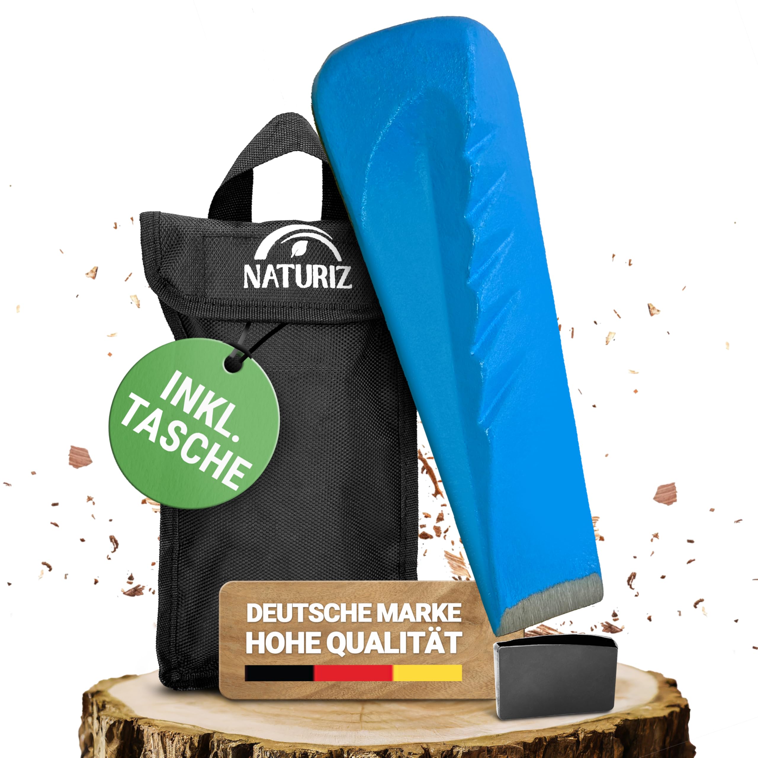 NATURIZ cuneo professionale per legno con custodia e cappuccio protettivo, cuneo girevole affilato per spaccature