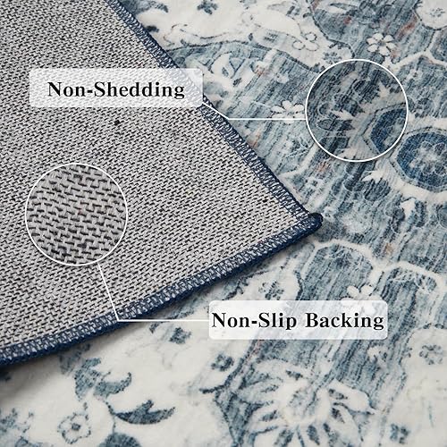Miniatura 3 de GAOMON Alfombra de área vintage de 9 x 12 pies, alfombra tradicional envejecida, de terciopelo, plegable, suave para piso, cocina, sala de estar,