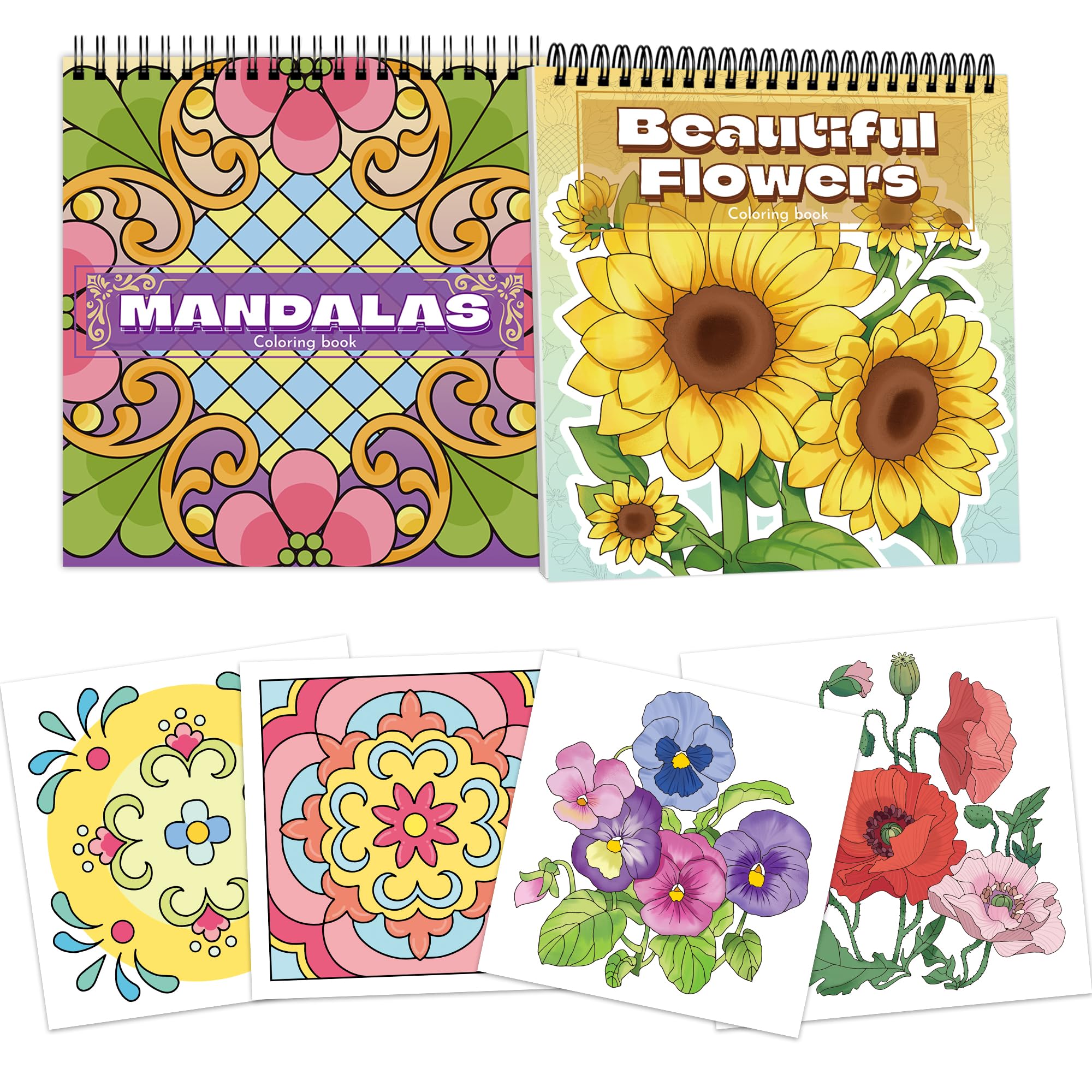 TOYSKY Coloring Book Set of 2 for Adult Relaxation, 60 Mandala and Floral Designs, Top Spiral Bound Adult Coloring Books - The Thoughtful Stress-Relief Gift for Women