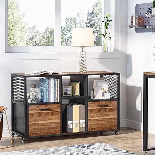 Miniatura 3 de Tribesigns Archivadores de madera de 2 cajones, archivador lateral móvil moderno para tamaño cartaA4, soporte de impresora con estantes de