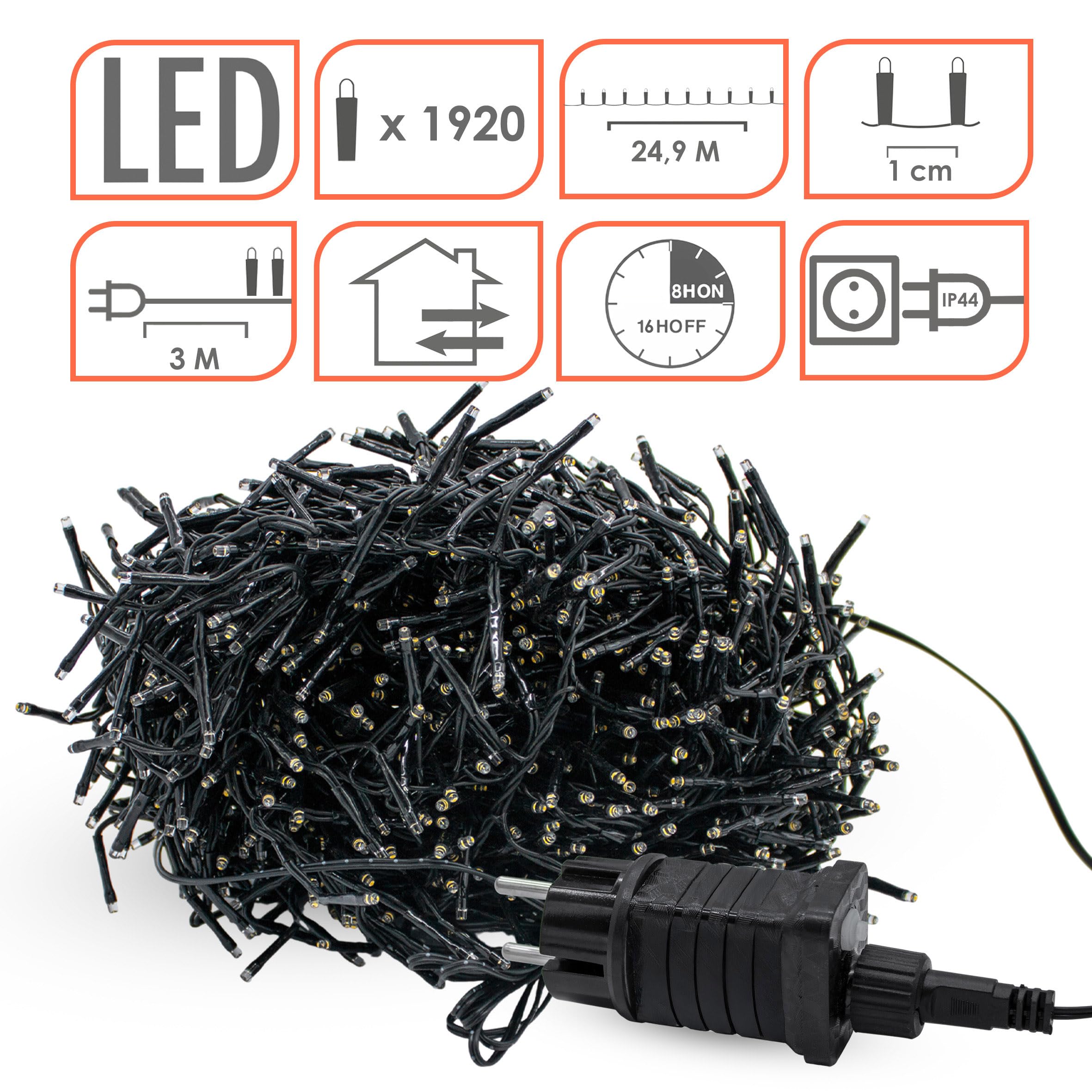 Spetebo Büschel Lichterkette Außen warm weiß 25 m 1920 LED mit Timer | Netzstecker, 8 Funktionen, Outdoor Weihnachtslichterkette, Wasserdicht, Garten Deko Weihnachtsbaum