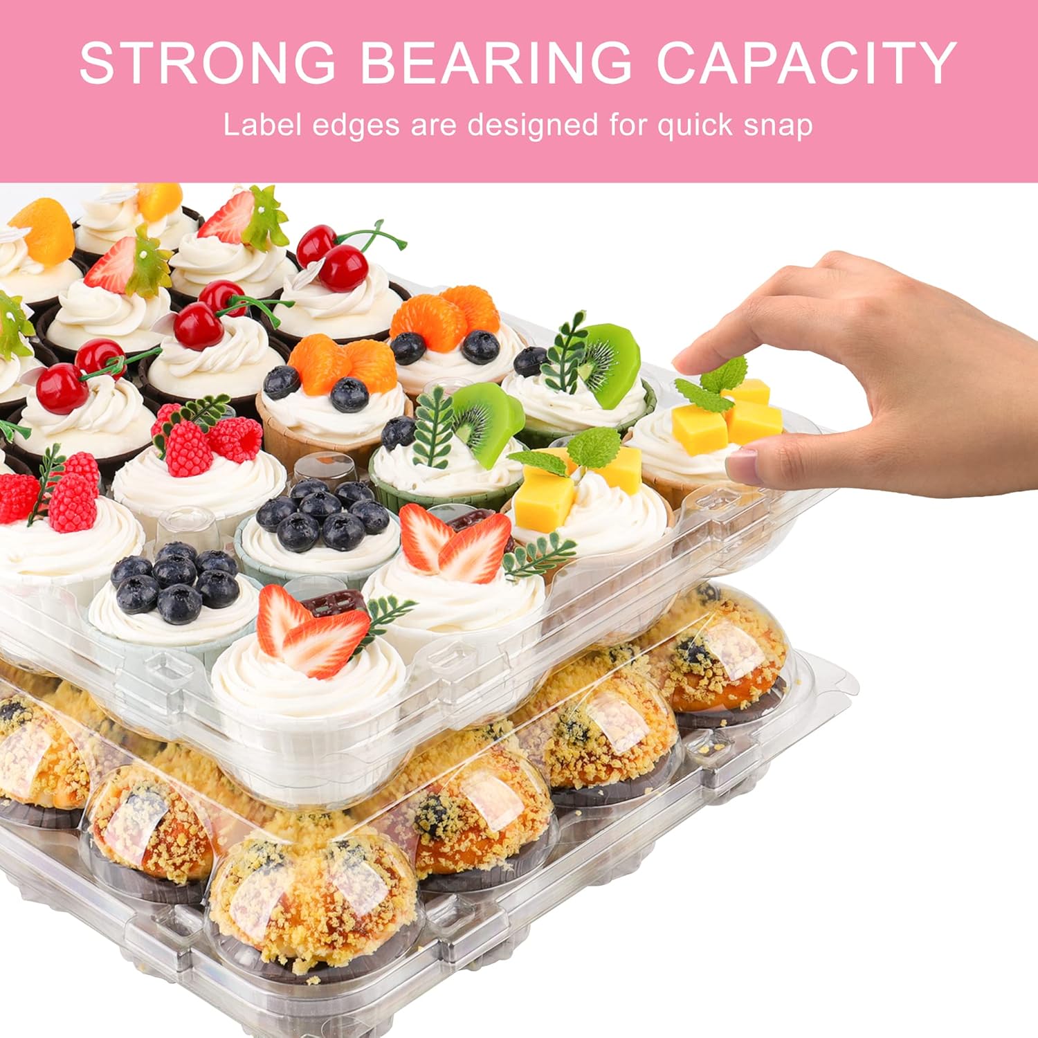 Cupcake Containers 24 count, Cupcake Boxes 24 Count, Deep Dome, Stackable & Disposable (Pack of