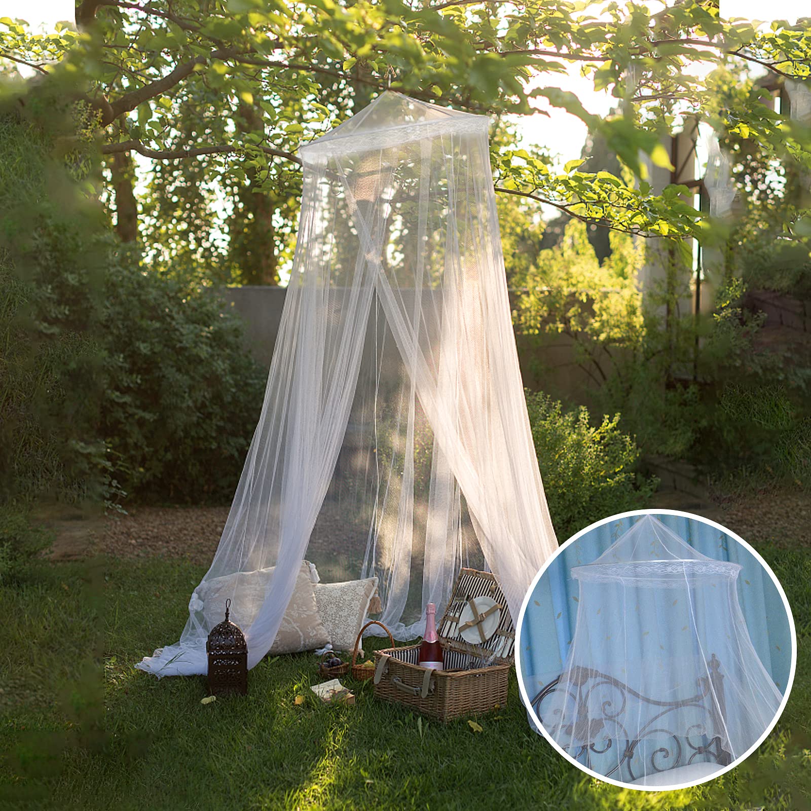 Moskitonetz, Moskitonetz Bett Baldachin 60×250×1100cm, Moskitonetz Doppelbett Einzelbett, Moskitonetz Bett Für Reise, Camping, Zu Hause, Garten-weiß
