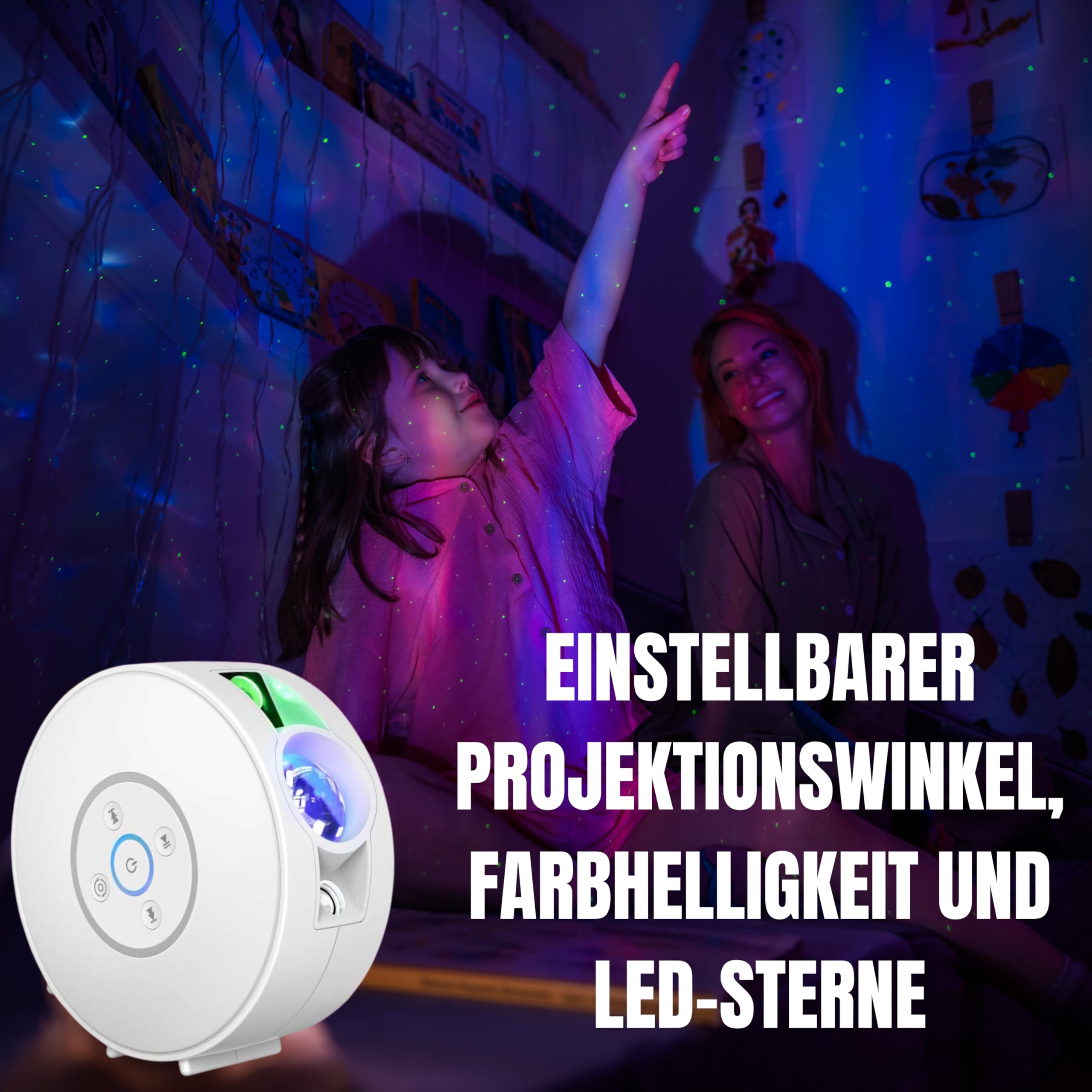 LED Projektor S4 mit Bluetooth Lautsprecher | Austauschbare Projektionseinleger für vielfältige Projektionen; Steuerung bequem per Smartphone App möglich