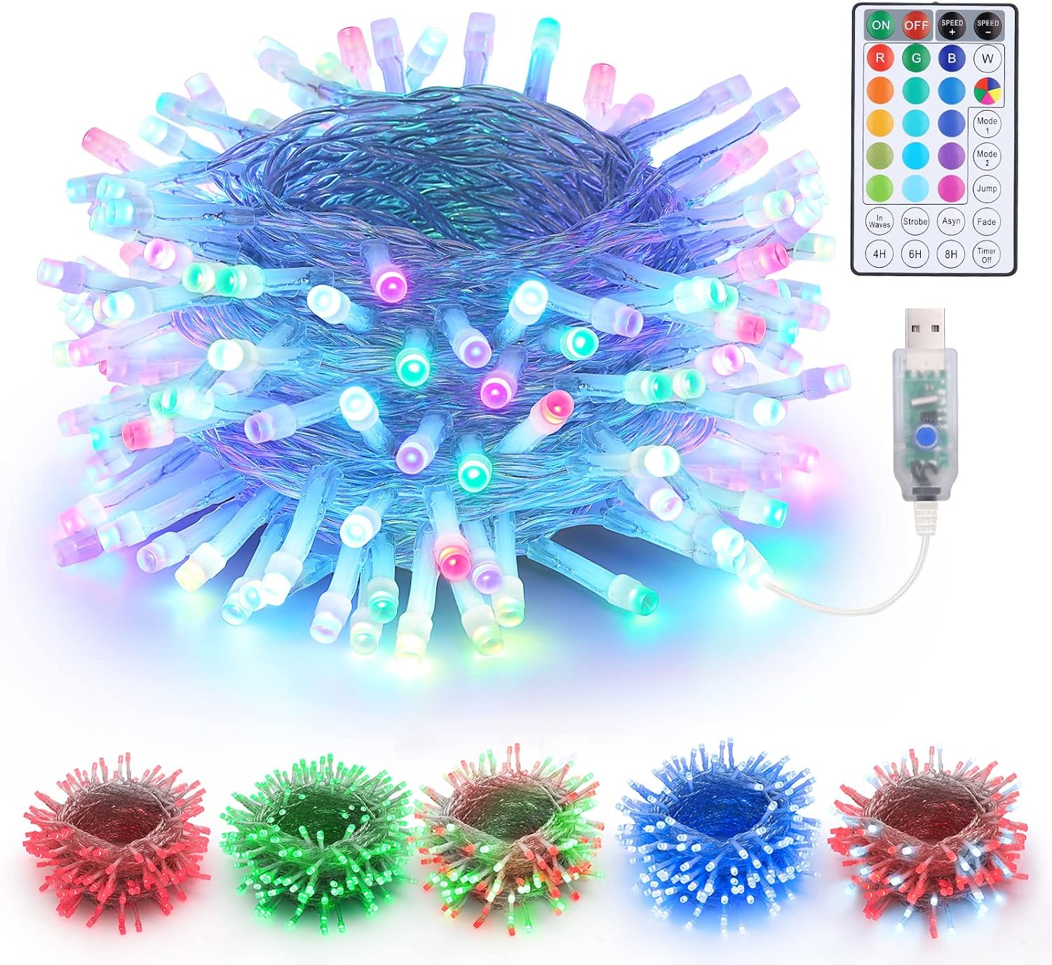 BrizLabs July 4th Patriotic Lights, 33ft 100 LED Color Changing String Lights with Remote, USB Powered Red Blue White String Lights, RGB Twinkle Light for Memorial Independence Day Room Indoor Decor