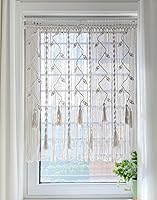 Winterdemoon Boho Macrame Curtains 35"W x 39"L Beige - Handmade Cotton Rope Leaf Design Room Divider for Windows, Doorways & Living Room