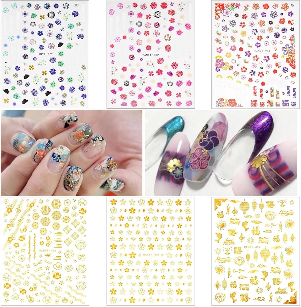 Amazon | Chisafly ネイルシール 和柄 和風 正月 桜 花火 花びら