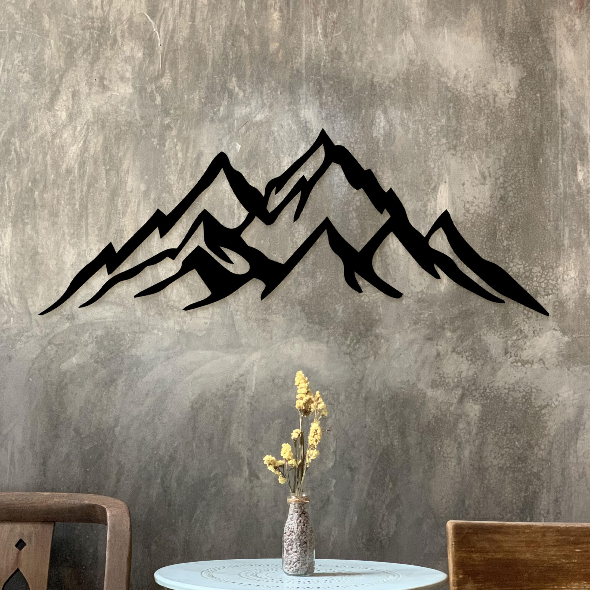 Moderner Berg Metall Wanddekor | 90 x 32 x 0,15 cm Moderner Berg Themed Handmade Metall Wanddekor | Wanddekoration für Heim und Büro (Schwarz, 90 cm x 32 cm)