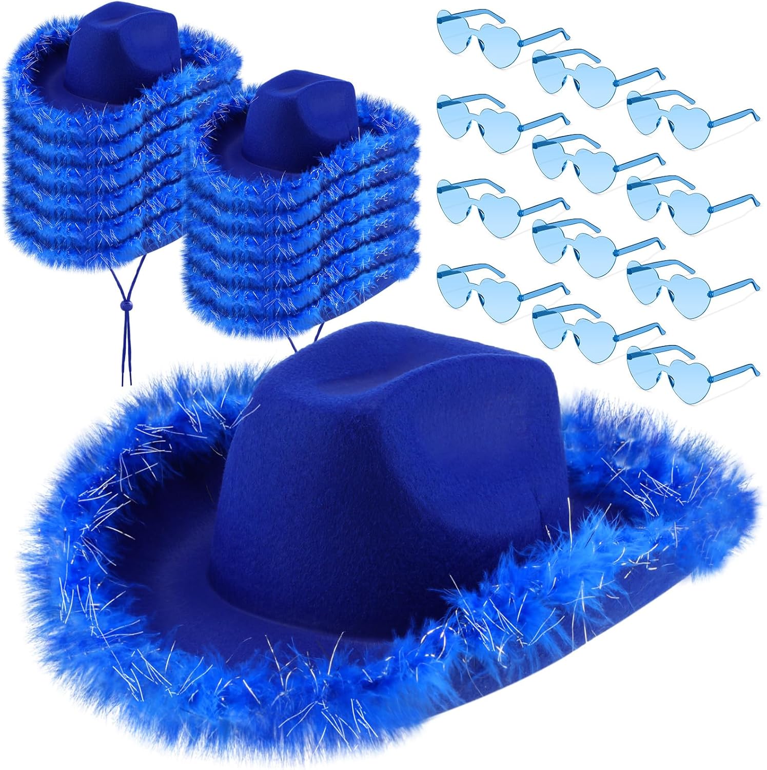 Zhanmai Cowboy Hat Cowgirl Hat with Feathers and Heart Sunglasses for Bachelorette Party, Costume Party