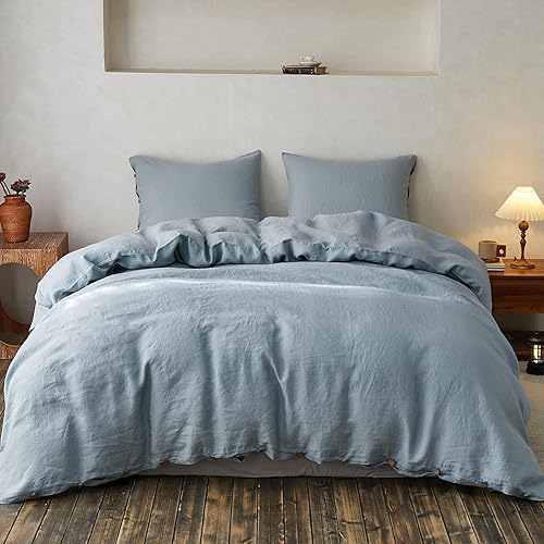 Miniatura 36 de Simple&Opulence Juego de funda de edredón 100% lino, 3 piezas de lino belga transpirable, 1 funda de edredón + 2 fundas de almohada con cierre