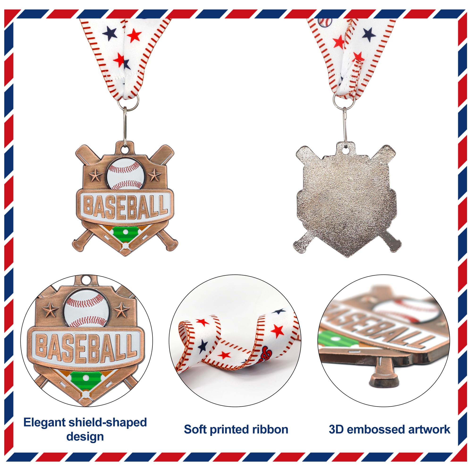 GraduatePro Medaglie per il premio di baseball, 6,3 cm, medaglie sportive con nastri per il collo, premio trofeo per competizioni regalo per feste a tema sportivo, bomboniere, tornei scolastici