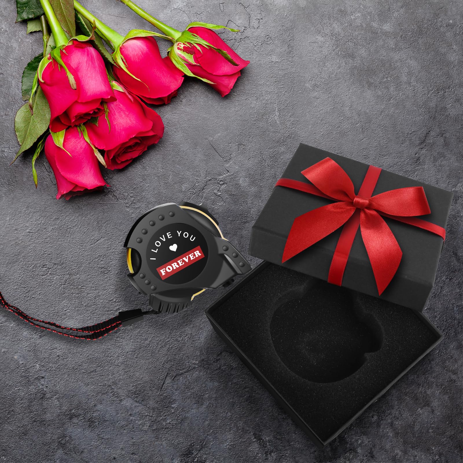 Regalos para el día de San Valentín para hombres, marido, novio, herramienta de regalo para él, cinta métrica negra, con caja