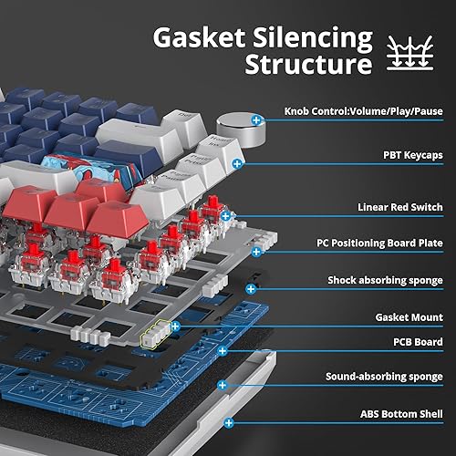 Miniatura 5 de Teclado mecánico 75% para juegos, teclado de montaje en junta con cable, 82 teclas, teclado intercambiable en caliente, perilla retroiluminada RGB,