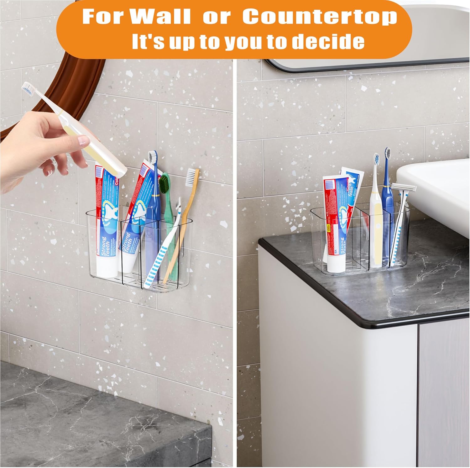 Electric Toothbrush Holder for Bathroom Counter and Wall Mounted with
