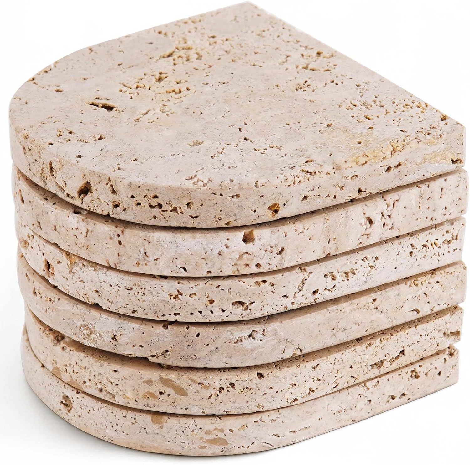 Marble Coasters Set of 6 Handmade 3.75 Inch Travertine Coaster for Drinks - Ideal Stone Drink Coasters for Coffee Bar Accessories, Dining Table & Home Décor