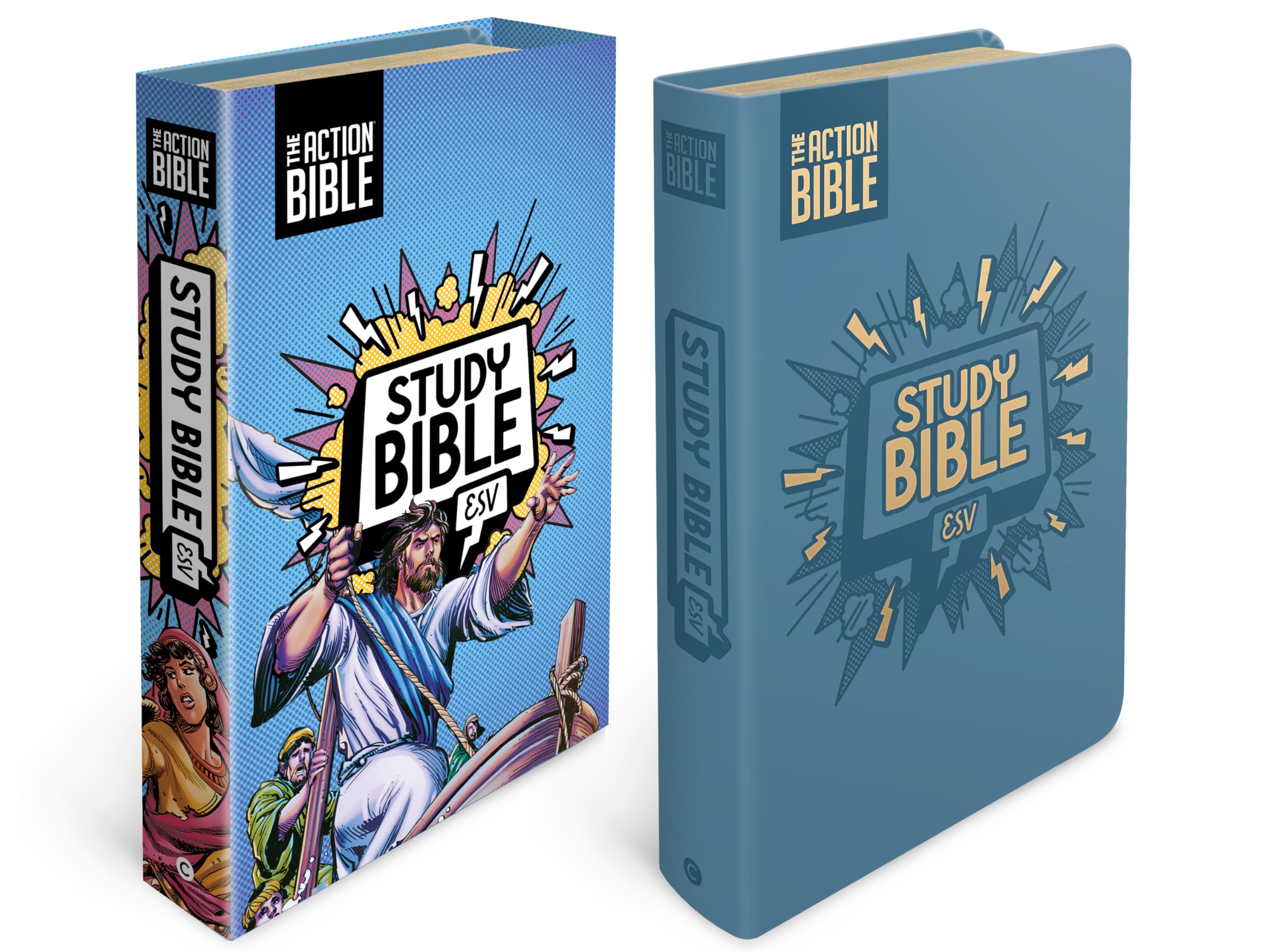 The Action Bible Study Bible ESV, Leathersoft, Blue, Full Color