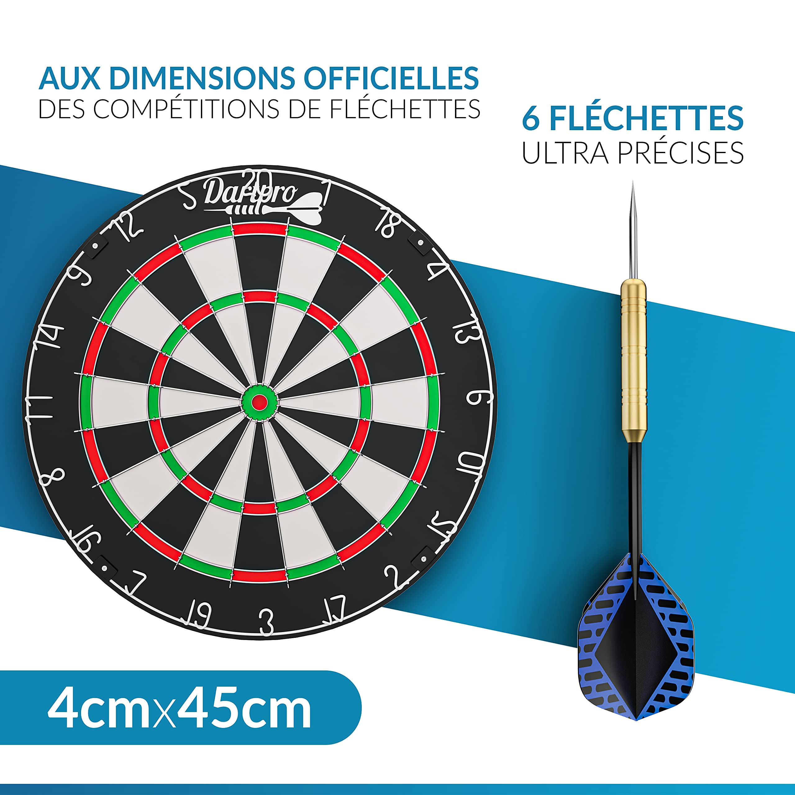 DartPro Jeu de fléchettes - Professionnel en sisal autorégénérant avec fils extra fins