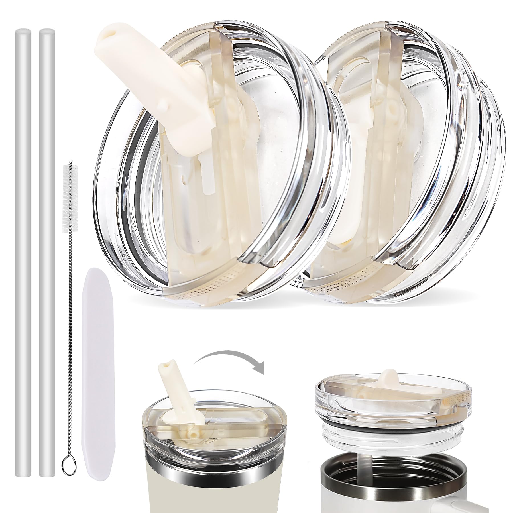 2 Pack 40oz Stanley Cup Lid Replacement - Leakproof Flip Straw Lid & Accessories Kit With 2 Lids, 2 Straws, Straw Brush, Cleaning Pry Tool for Stanley