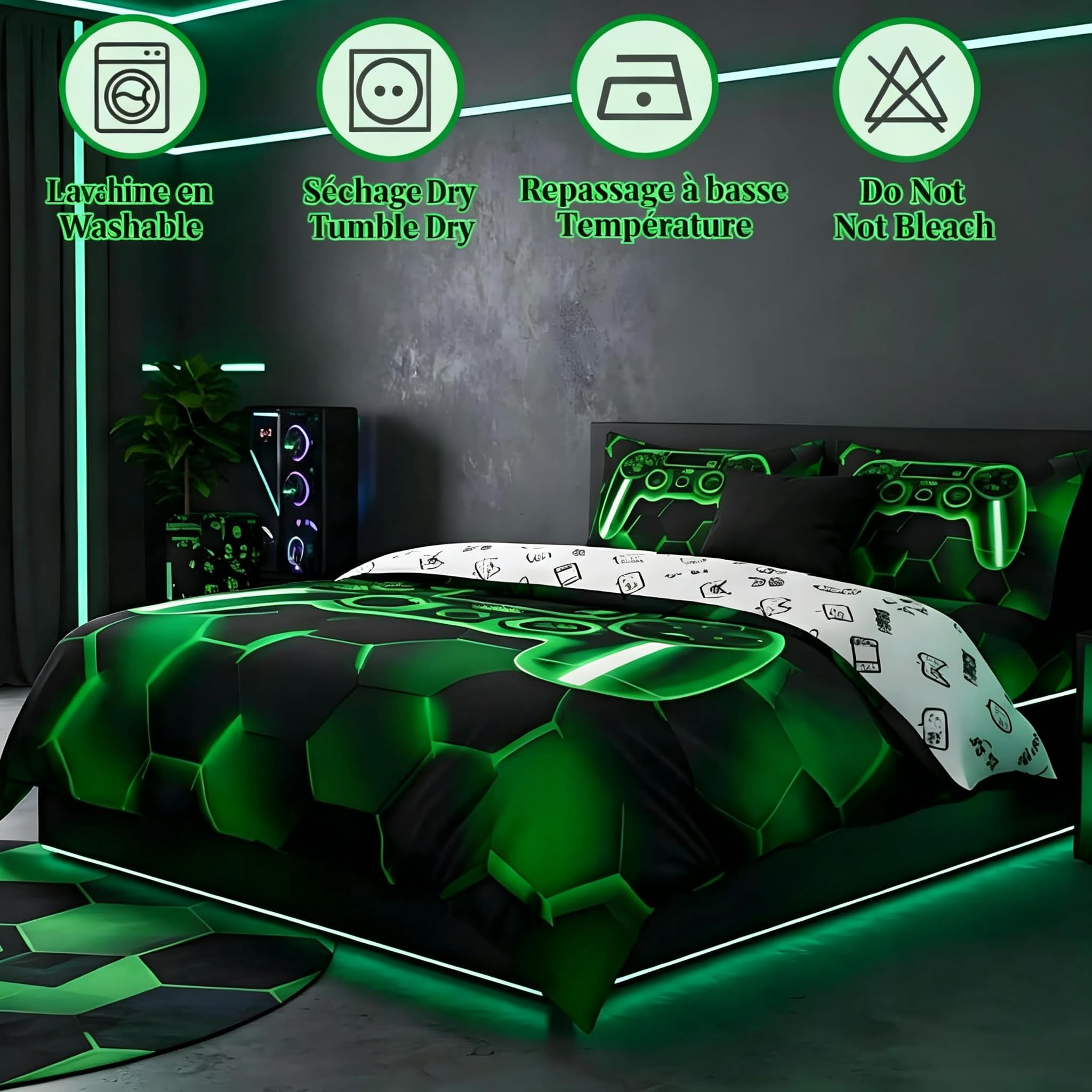 Loussiesd Gamer poszewka na kołdrę super king zestaw pościeli dla chłopców