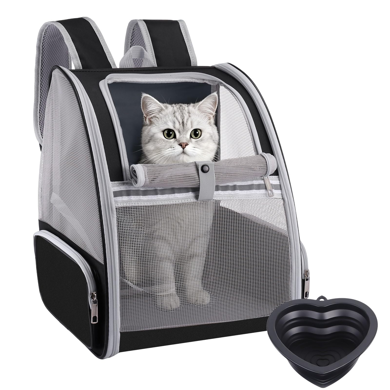 Backpack for Cats, Transportin for Cats and Small Dogs, Portable 7 kg, Backpack Cat and Dog, Cat Carrier with Foldable Heart-Shaped Bowls for Traveling