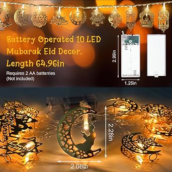 Hying 30 LED Ramadan String Lights Moon Star Eid Lights for Eid Mubarak Decorations, LED Eid Hanging Lantern String Light Battery Operated Ramadan Fairy Lights for Home Ramadan Party Decorations