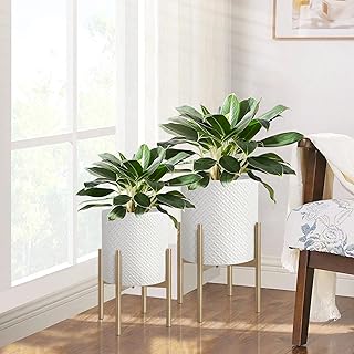 Oakrain Planters for Indoor Plants, Set of 2 Modern Planter with Stand, ...