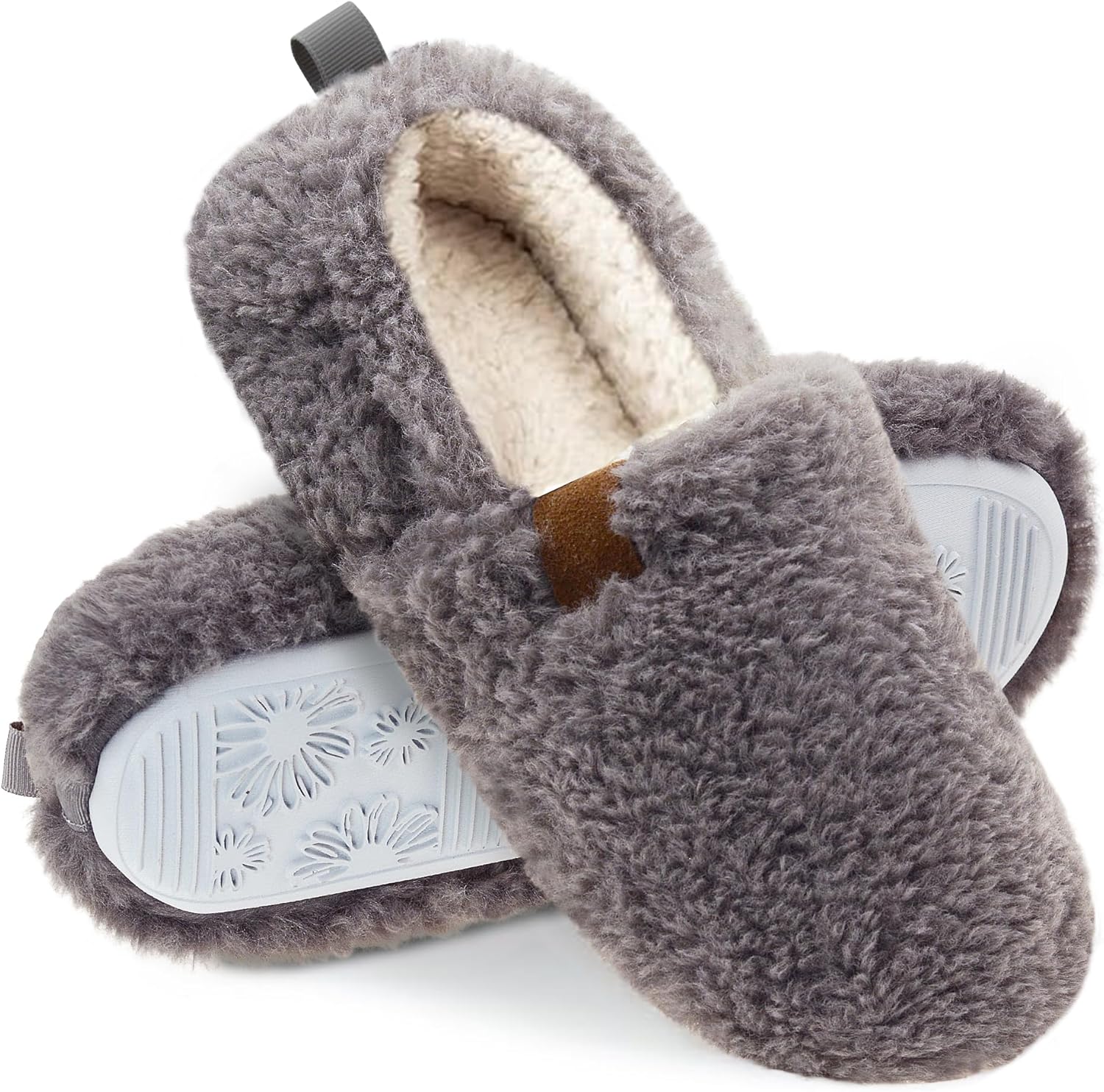 Amazon.com | FLYFUPPY Womens Fuzzy Curly Fur Memory Foam House Slippers ...