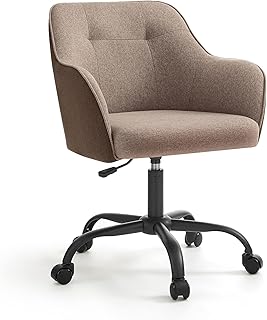 SONGMICS Sedia da Studio in Casa, Sedia Girevole, Regolabile in Altezza, Portante di 110 kg, Struttura in acciaio, Tessuto Cotone-lino Respirante, Studio, Camera da Letto, Marrone OBG019K01