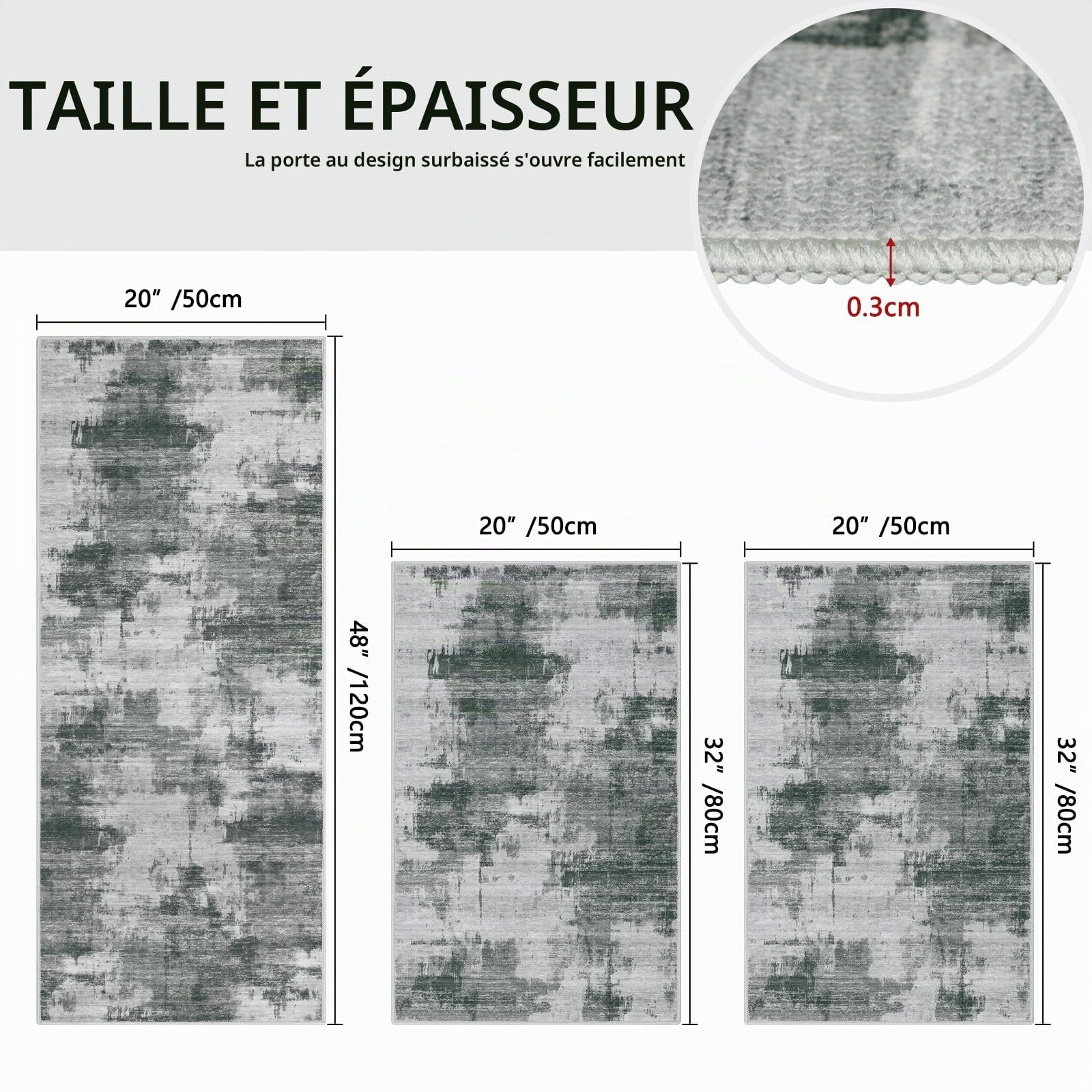 Famibay Lot de 3 Tapis Cuisine Devant Evier Tapis de Cuisine Antidérapant et Lavable pour Couloir Salle à Manger Entrée et Porte Gris Foncé 50x120cm + 50x80cm + 50x80cm