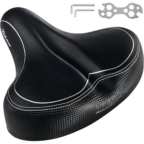Bikeroo Oversized Bike Seat - Peloton Seat Cushion - Bicycle Saddle Replacement - Wide Cushioned Comfortable Seat for Men & Women - Compatible with Exercise, Road, and Stationary Bikes