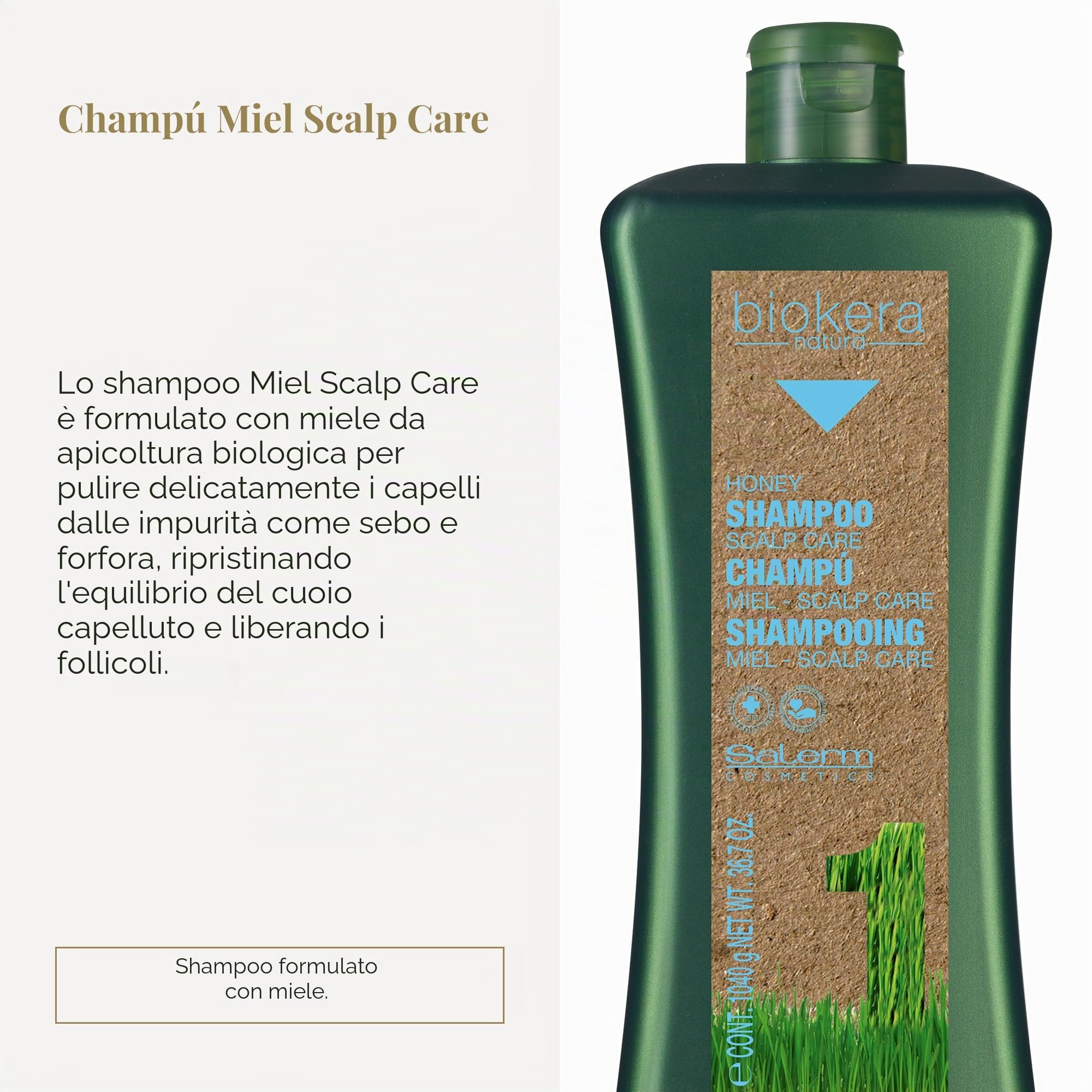 Biokera Salerm - Shampoo al miele per la cura dello scalpo, 1000 ml