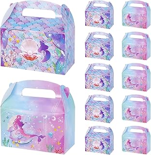 12 Pack Mermaid Shell Pearl Party Favor Treat Boxes,Gable Boxes Dessert Boxes Paper Gift Boxes for Party Favors with Handles for Keeping Candy Birthday Party Baby Showers
