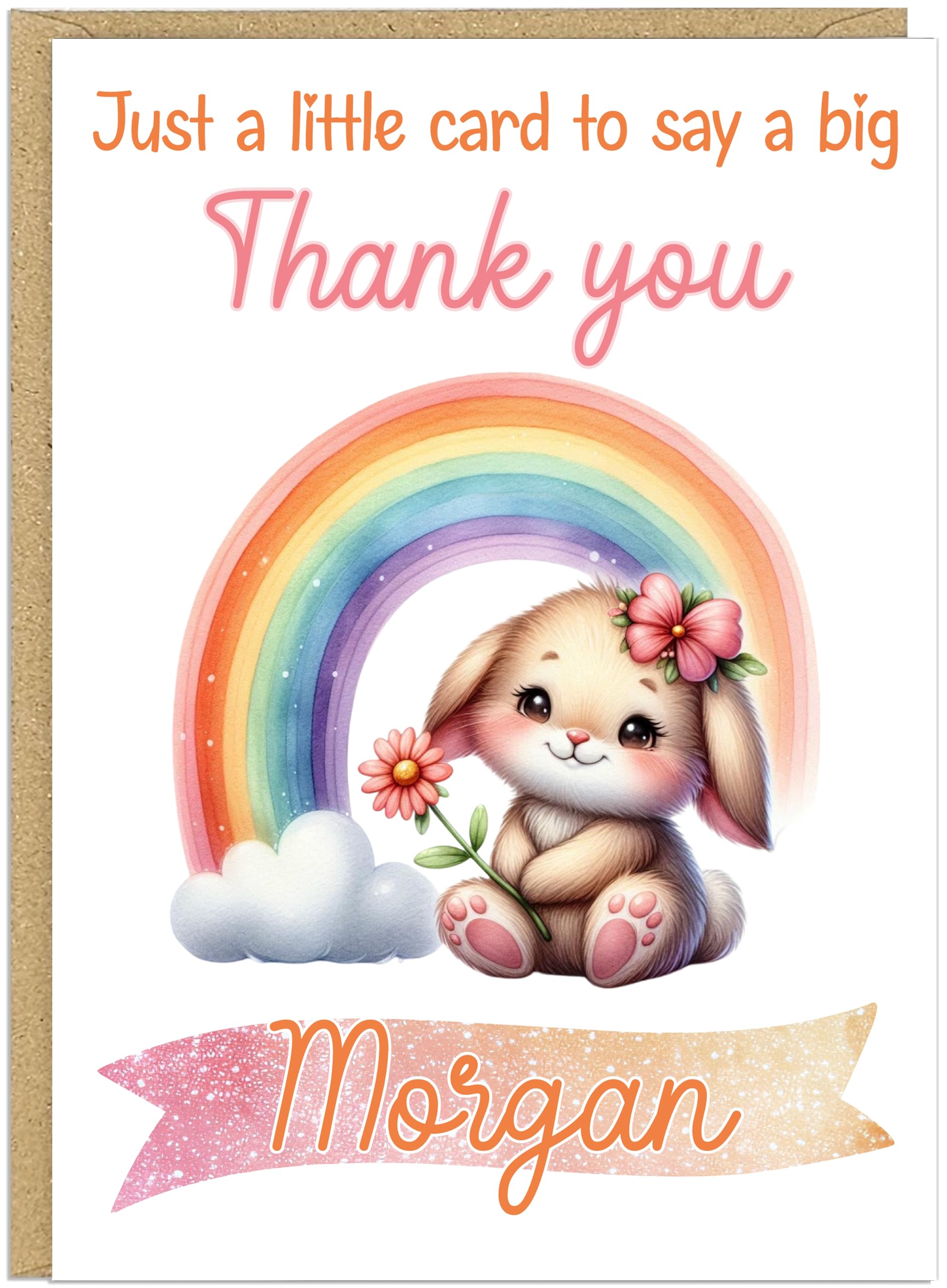 Cute Thank You Cards with Rainbow Animals - Say a Big Thanks! for Family Friends Teachers Neighbours Key Workers - Add Own Customised Name 15 Personalised Design Choices (Beige Bunny)